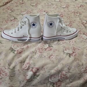 Converse White High Top Sneakers with Red and Blue Trim